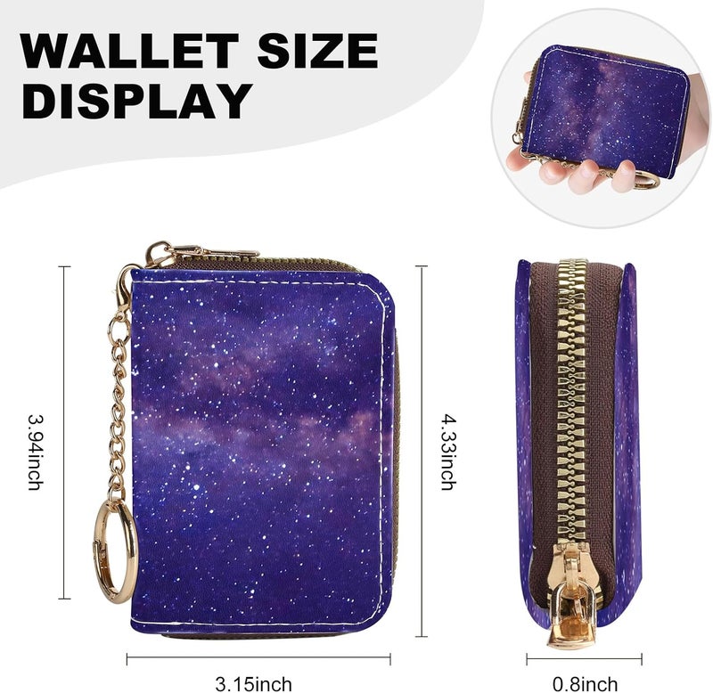 Luoycxy Credit Card Holder for Women,Small Rfid Wallet with Keychain Zipper,Cute PU Leather Card Case Wallet，Accordion Credit Card Wallets Gift,Purple Starry Sky - Image 4